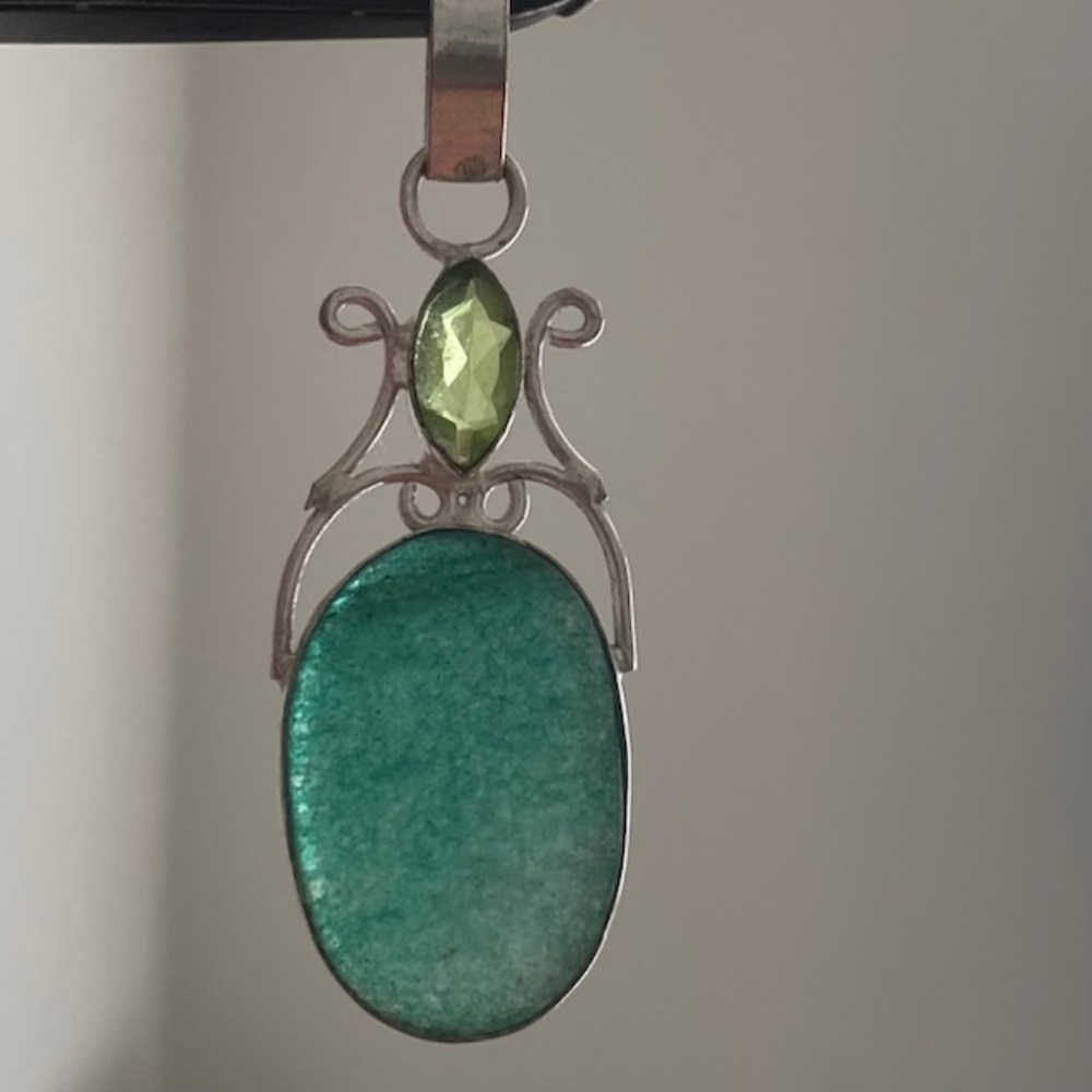 Hand Crafted Rough Emerald Cabochon & Peridot 925 Silver Pendant